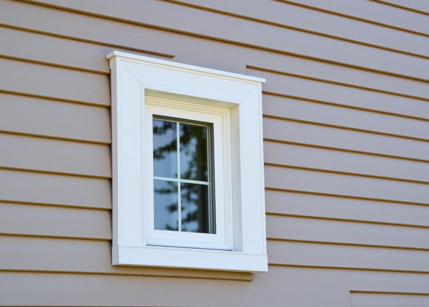 Siding and window trim on a residential exterior